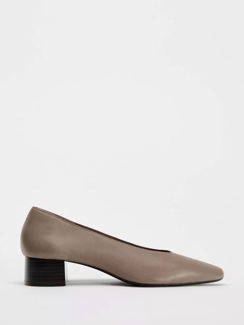 Zara Taupe Leather Low Block Heel Pumps